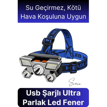 Usb Şarjlı Ultra Parlak Led Kafa Lambası Güçlü Aydınlatma 4 Mod Su Geçirmez Kamp Tamir İşleri İçin
