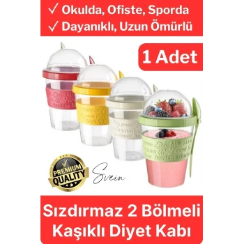 Pratik Sızdırmaz Kapaklı Bölmeli Kaşıklı Taşınabilir Yiyecek Mama Ara Öğün Yoğurt Diyet Saklama Kabı
