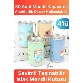 4lü Fenomen Sevimli Teneke Kutu Görünümlü Islak Mendil Saklama Kutusu Kabı Anahtarlık Çanta Süsü