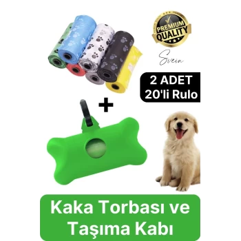 2 Adet Pratik Kutulu Askılı Taşınabilir Kedi Köpek Evcil Hayvan Kaka Dışkı Torbası 20 Poşet Yedek