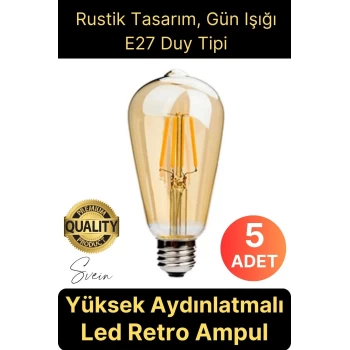 5 Adet Vintage Spiral Filament Rustik Retro Akkor LED Ampul Yüksek Işıklandırma Lamba Gün Işığı E27