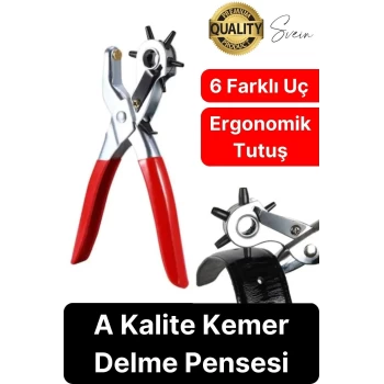 6 Uçlu Kemer ve Deri Delme Delici Aleti Ergonomik Saplı Metal Çelik Delgeç Hızlı Pratik Kolay Zımba
