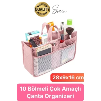 Çok Fonksiyonlu Kulplu Çanta İçi Düzenleyici Organizer Bölmeli Kumaş Taşınabilir Kozmetik Dayanıklı