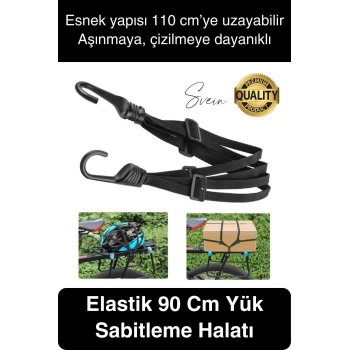 Premium 90 cm Esnek Kancalı Bagaj Halatı Yük Bağlama Taşıma Aşınmaz Kopmaz Dayanıklı Siyah Lastik