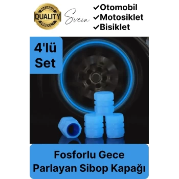 Özel Üretim Mavi Fosforlu Sibop Kapağı 4 Set Tüm Araçlarla Uyumlu Gece Parlayan Sibob Jant Tekerlek