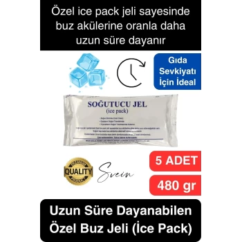 5 Adet 480 gr Soğutucu Jel Poşet Buz Aküsü Yolculuk Seyahat Yiyecek İçin Uygun Uzun Süre Dayanım