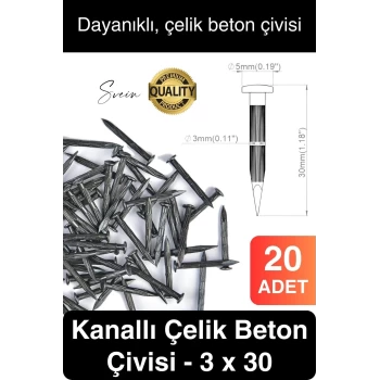 20 Adet 3x30 Kanallı Çelik Beton Çivisi 3 cm Duvar Saat Ayna Resim Tablo Asmak Ahşap Metal Sivri