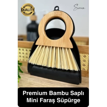 Yuvarlak Bambu Saplı Mini Süpürge Faraş Seti Masaüstü Süpürme Kürek Fırçalı Klavye Temizleme Küçük