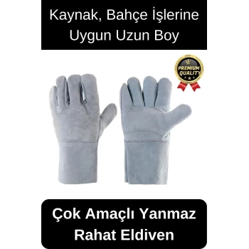 Özel Üretim Uzun Boy Isıya Dayanıklı Rahat Yangın İçin Kaynakçı Yanmaz Çok Amaçlı Bahçe Deri Eldiven