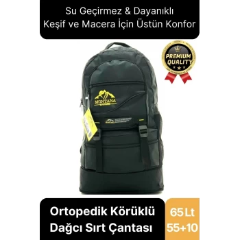 65 Lt Ortopedik Dayanıklı Büyük Boy Çok Gözlü Su Geçirmez Körüklü Kamp Trekking Outdoor Sırt Çantası