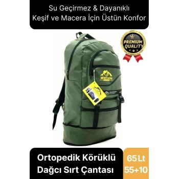 65 Lt Ortopedik Dayanıklı Büyük Boy Çok Gözlü Su Geçirmez Körüklü Kamp Trekking Outdoor Sırt Çantası