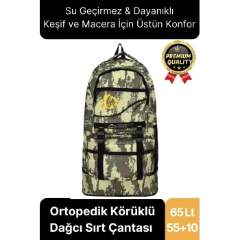 65 Lt Ortopedik Dayanıklı Büyük Boy Çok Gözlü Su Geçirmez Körüklü Kamp Trekking Outdoor Sırt Çantası