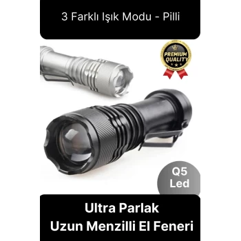 3 Fonksiyonlu Q5 Led Ultra Parlak Uzun Menzilli Pilli Yüksek Işık Gücüyle Acil Durum Kamp El Feneri