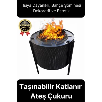 Premium Dekoratif Estetik Şık Taşınabilir Ayaklı Isıya Dayanıklı Bahçe Şöminesi Ateş Kovası Çukuru