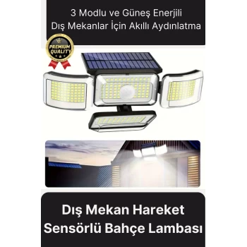 Ayarlanabilir 3 Modlu Solar Güneş Enerjili 122 Ledli Dış Mekan için Hareket Sensörlü Bahçe Lambası