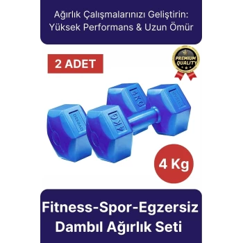 Premium Kalite Fitness Spor Egzersiz Vücut Kas Geliştirme Mavi 4 Kg Dambıl Ağırlık Seti - 2 Adet