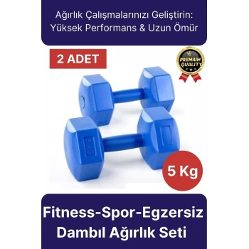 Premium Kalite Fitness Spor Egzersiz Vücut Kas Geliştirme Mavi 5 Kg Dambıl Ağırlık Seti - 2 Adet