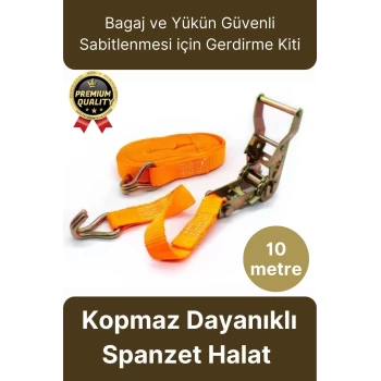 Çok Amaçlı Kopmaz Dayanıklı Kancalı Güvenli Sabitleme Gırgır Yük Gerdirme Kiti Spanzet Halat 10 mt