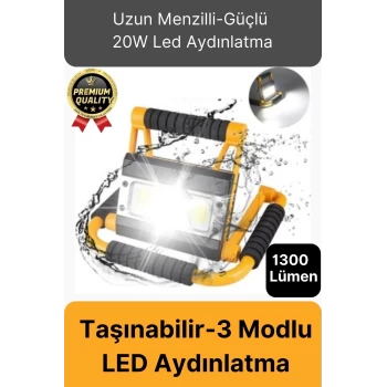 Özel Üretim Taşınabilir 3 Modlu 6500K Renk Sıcaklığı 20W Led 1300 Lümen Ayaklı Projektör Aydınlatma