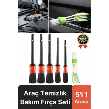 Özel Üretim Yumuşak Kıllı İç Dış Detaylı Oto Araç Araba Klima Uyumlu Temizlik Bakım Fırça Seti 5+1