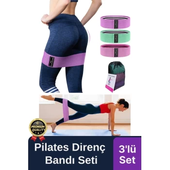 Dayanıklı Kaliteli Yumuşak Orta Sert Ebat 3lü Squat Pilates Fitness Spor Egzersiz Direnç Bandı Seti