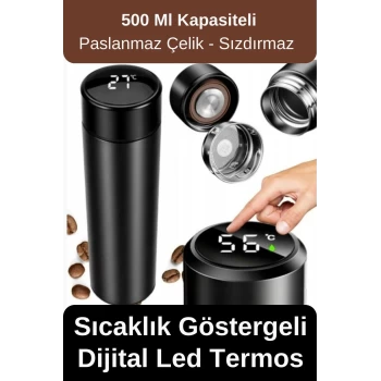 Premium Alite Gıda Sınıfı 201 Paslanmaz Çelik Sıcaklık Göstergeli Sızdırmaz Dijital Led Siyah Termos