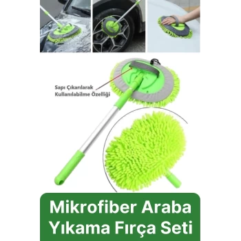 Çok Fonksiyonlu 180 Derece Dönen Mikrofiber Mop Çizmez Araba Otomobil Yıkama Uzun Sopalı Fırça Seti