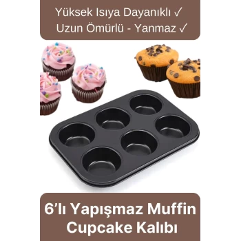 Çok Amaçlı Mutfak Yüksek Isıya Dayanıklı Yıkanabilir Yanmaz Yapışmaz 6’lı Kek Muffin Cupcake Kalıbı