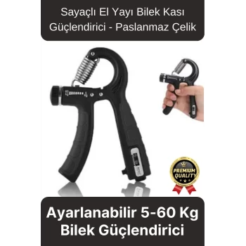 Premium Ayarlanabilir Taşınabilir Fitness Egzersiz Sayaçlı El Yayı 5-60 Kg Bilek Kası Güçlendirici