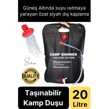 Premium Güneşte Isınabilen Taşınabilir Katlanabilen 20 Lt Kamp Duşu Seti Yıkanma Banyo Hortum Başlık