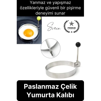 Premium Yanmaz Yapışmaz Paslanmaz Metal Yuvarlak Omlet Krep Kalıbı Tava Sahanda Yumurta Pankek