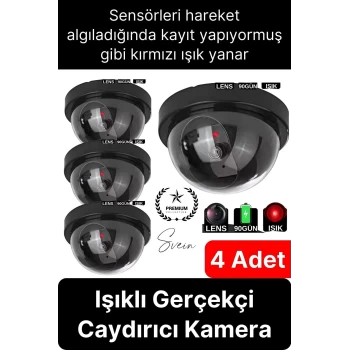4 Ad. Caydırıcı Dome Güvenlik Kamerası Led Işıklı Hırsız Sensörlü Apartman Yazlık Maket Ev