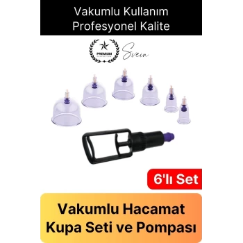 6lı Kupa Çekme Seti Vakumlu Masaj Aleti Hacamat Pompalı Selülit Çatlak Giderici Dayanıklı