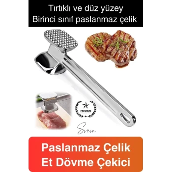 Paslanmaz Çelik Et Dövme Çekici Tokmağı Çift Taraflı Ezme Yumuşatma Aparatı Biftek Tavuk Sığır