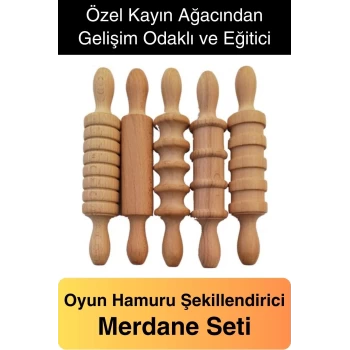 Oyun Hamur Açma Ahşap Merdane Seti Şekillendirme Geleneksel Oklava Rulo Çocuk Eğlence El Beceri