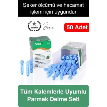 50 adet Çok Amaçlı Profesyonel Hacamat Kalemi İğnesi Şeker Ölçüm Parmak Delme Seti Özel Üretim