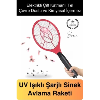 Şarjlı Elektrikli Sivrisinek Öldürücü Sinek Raketi UV Işıklı Haşere Böcek Öldüren Sineklik Aleti