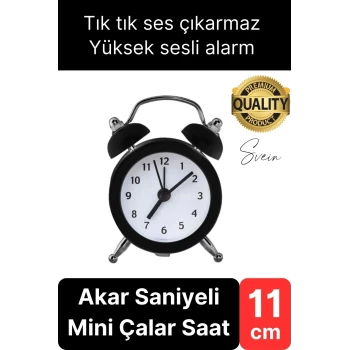Sessiz Çalışan Yüksek Sesli Alarmlı Retro Tasarım Analog Masaüstü Çanlı Mini Çalar Saat Başucu 11 cm