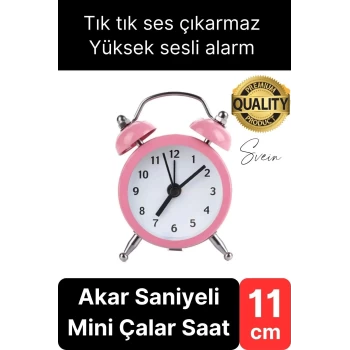 Sessiz Çalışan Yüksek Sesli Alarmlı Retro Tasarım Analog Masaüstü Çanlı Mini Çalar Saat Başucu 11 cm