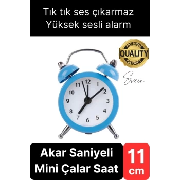 Sessiz Çalışan Yüksek Sesli Alarmlı Retro Tasarım Analog Masaüstü Çanlı Mini Çalar Saat Başucu 11 cm