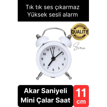 Sessiz Çalışan Yüksek Sesli Alarmlı Retro Tasarım Analog Masaüstü Çanlı Mini Çalar Saat Başucu 11 cm