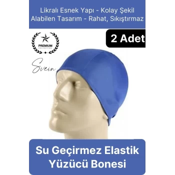 2li Her Saça Uygun Su Geçirmez Bez Bone Likralı Yüzücü Deniz Havuz Elastik Unisex Kulak Korumalı