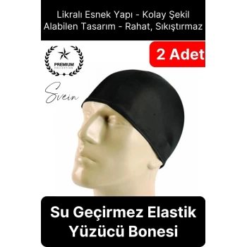 2li Her Saça Uygun Su Geçirmez Bez Bone Likralı Yüzücü Deniz Havuz Elastik Unisex Kulak Korumalı