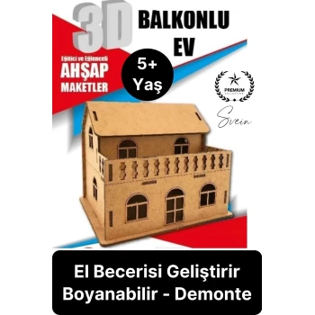 Özel Üretim 3 Boyutlu Minyatür Ham Ahşap Maket Boyanabilir Eğitici Öğretici Motor Beceri Hobi Oyun