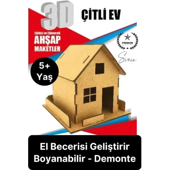 Özel Üretim 3 Boyutlu Minyatür Ham Ahşap Maket Boyanabilir Eğitici Öğretici Motor Beceri Hobi Oyun