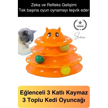 3 Katlı 3 Toplu Kedi Oyuncağı Yuvarlak Eğlence Dönen Hareketli ABS Plastik Çıngıraklı Zeka Gelişim