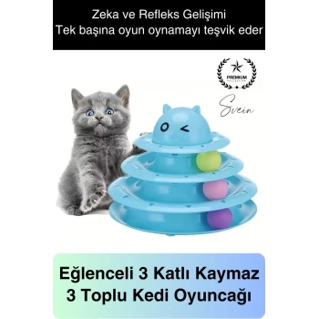 3 Katlı 3 Toplu Kedi Oyuncağı Yuvarlak Eğlence Dönen Hareketli ABS Plastik Çıngıraklı Zeka Gelişim