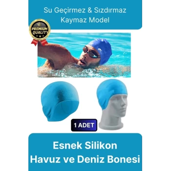 Premium Su Geçirmez Sızdırmaz Kaymaz Elastik Yüzme Şapkası Kaliteli Silikon Deniz Havuz Yüzme Bonesi