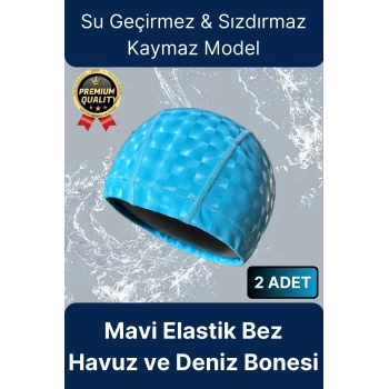 Premium Su Geçirmez Sızdırmaz Kaymaz Kaliteli Yüzücü Şapka Elastik Bez 2li Deniz Havuz Yüzme Bonesi