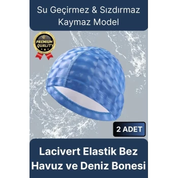 Premium Su Geçirmez Sızdırmaz Kaymaz Kaliteli Yüzücü Şapka Elastik Bez 2li Deniz Havuz Yüzme Bonesi